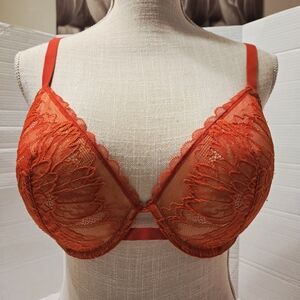 SOMA Intimates Red 36 DD Linework Embroidery Light Lined Plunge Bra Lingerie